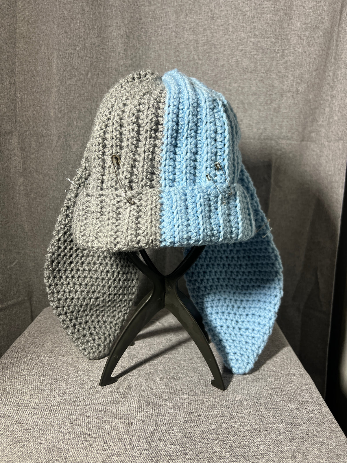 Blue Grey Bunny Ear Beanie