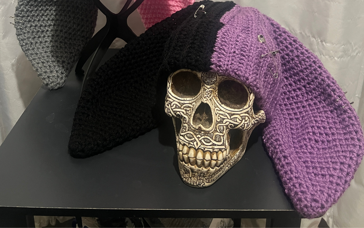 Black and Purple Bunny Ear Beanie