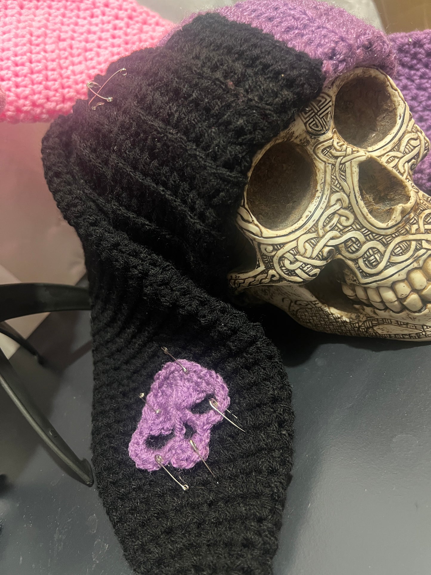 Black and Purple Bunny Ear Beanie