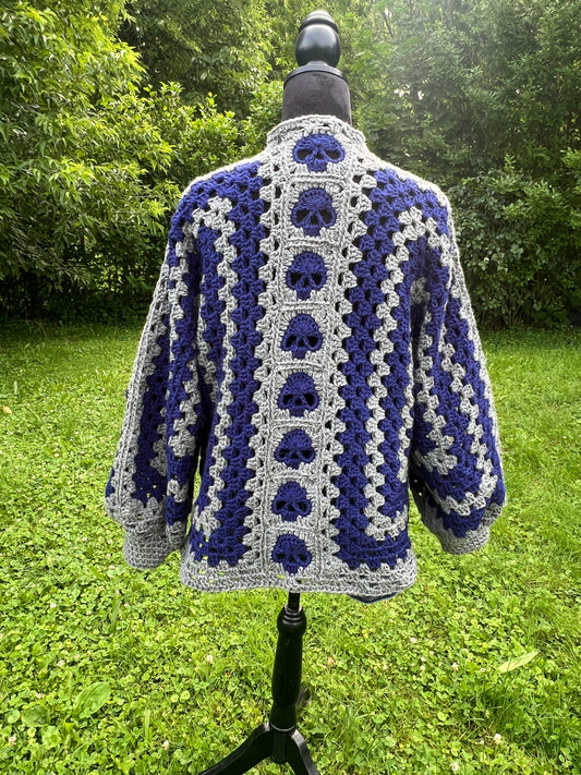Grey and Blue Skull Cardigan