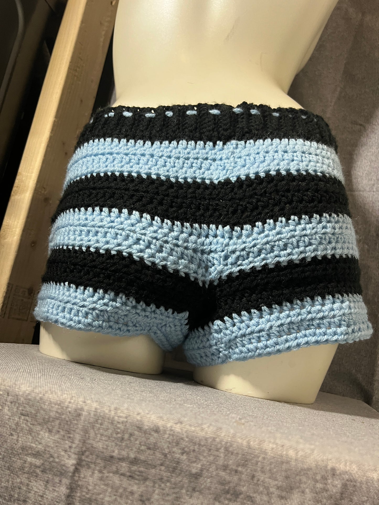 Blue and Black Striped Shorts