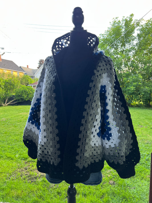 Blue GreySkull Hooded Cardigan