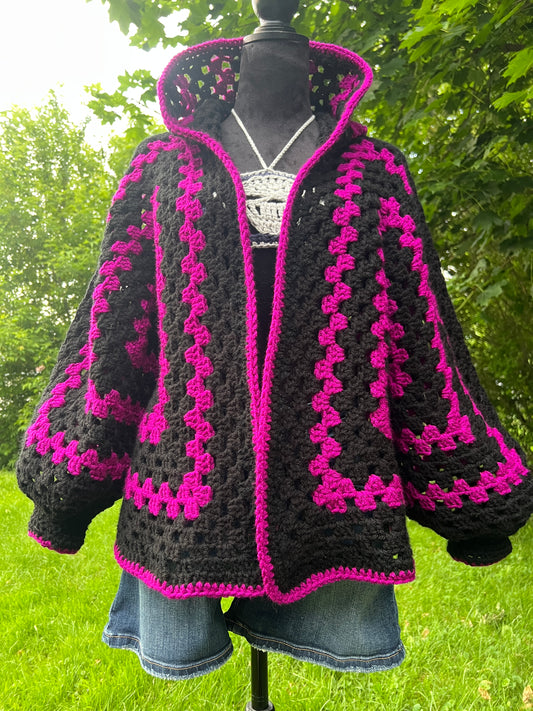 Raspberry Hoodie Skull Cardigan