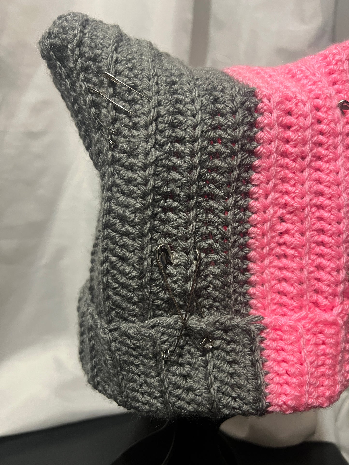 Kitty Ear Beanie - Pink/Grey