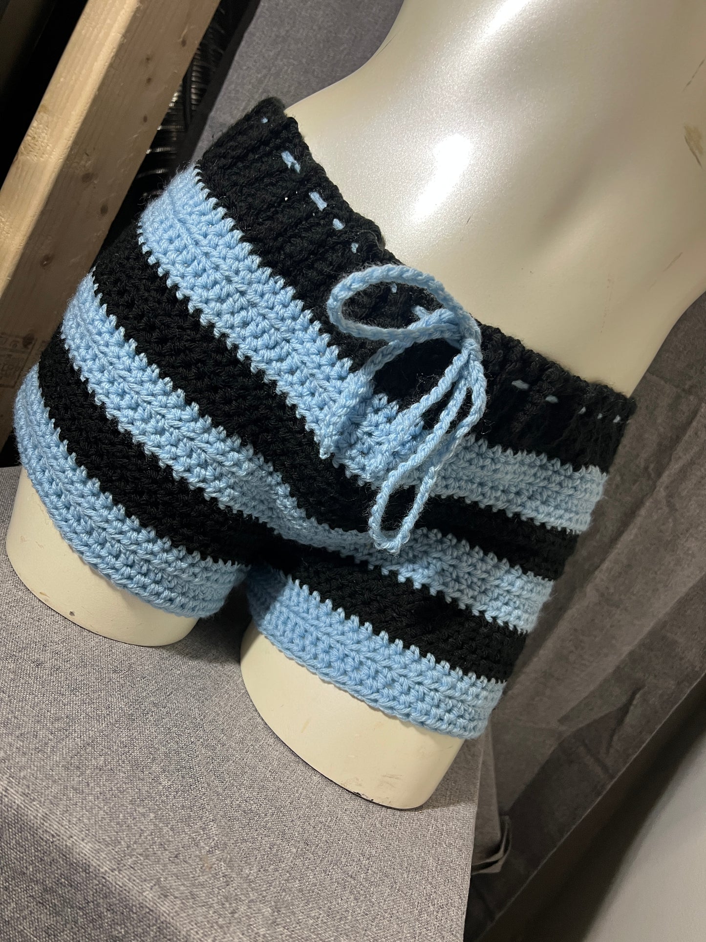 Blue and Black Striped Shorts