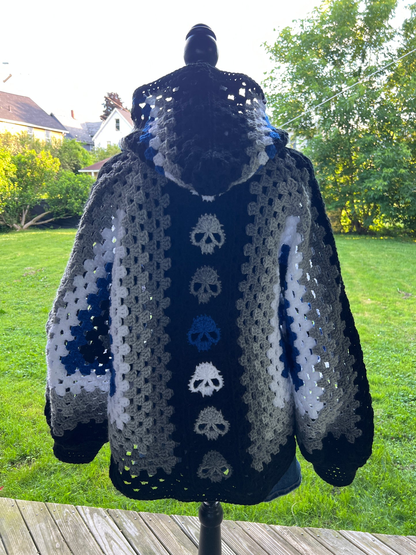 Blue GreySkull Hooded Cardigan