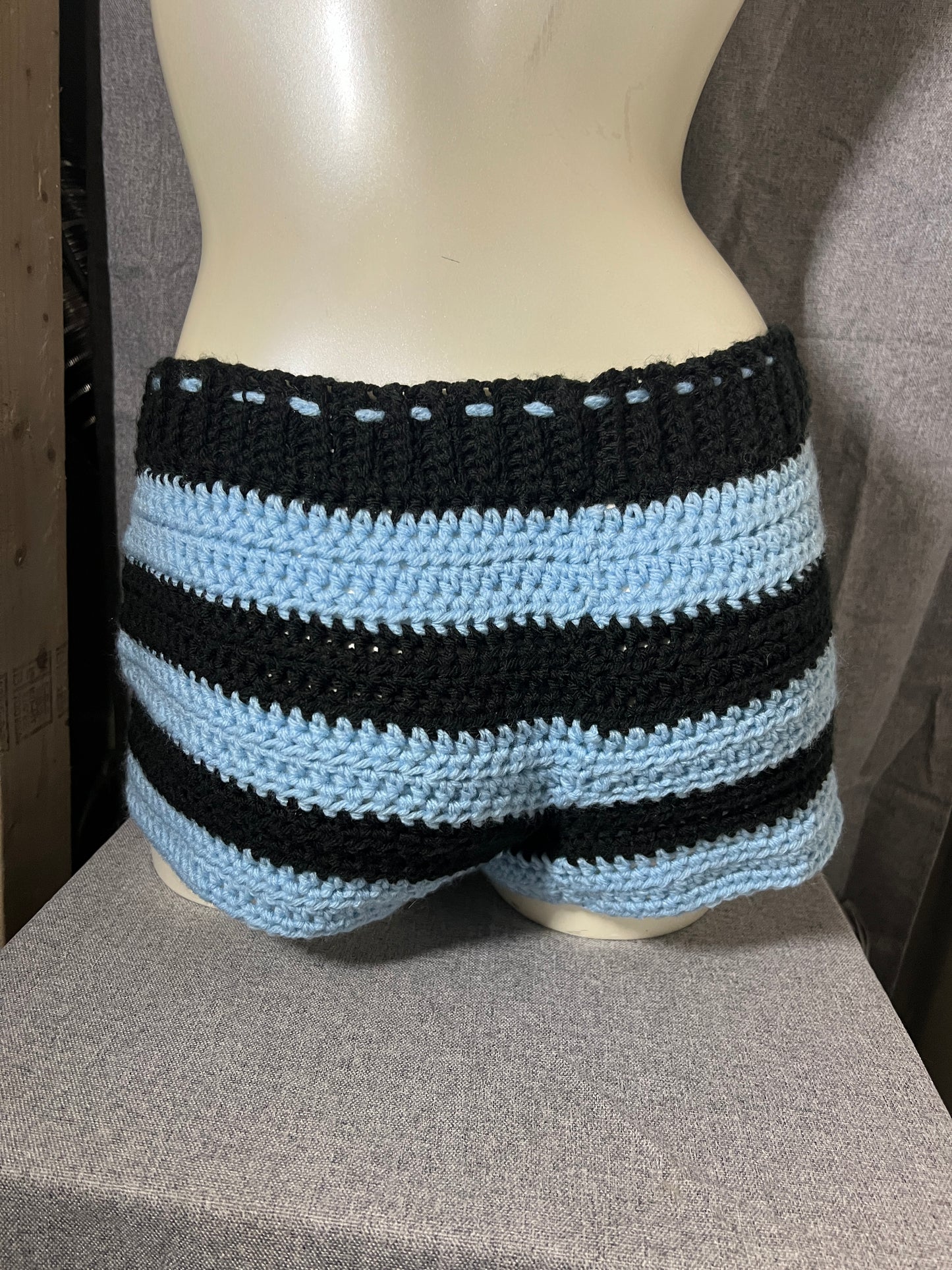 Blue and Black Striped Shorts