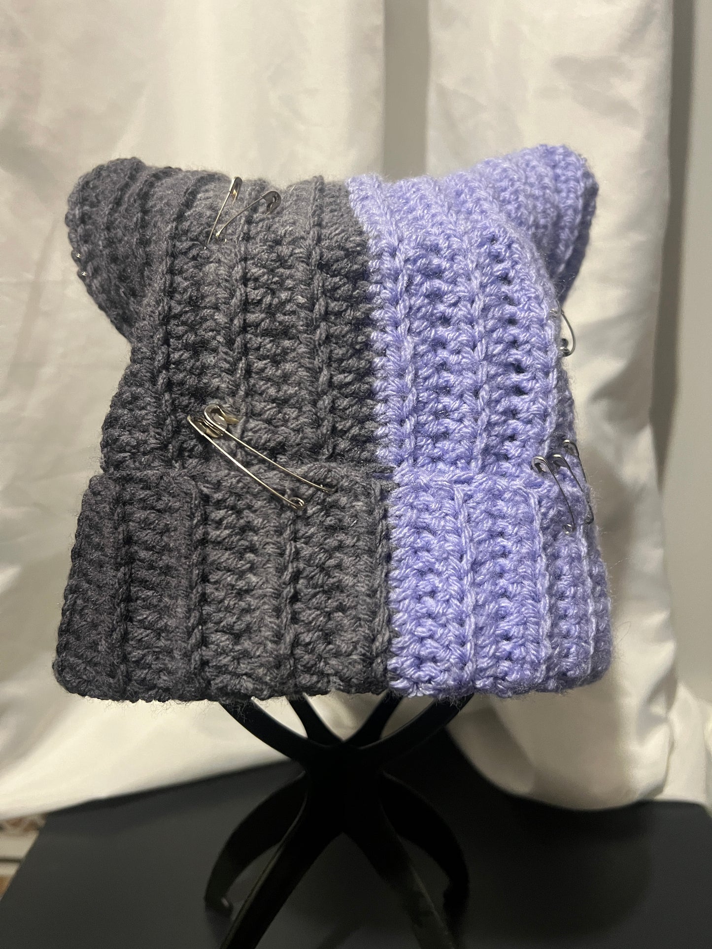 Cat Ear Beanie - Purple/Grey
