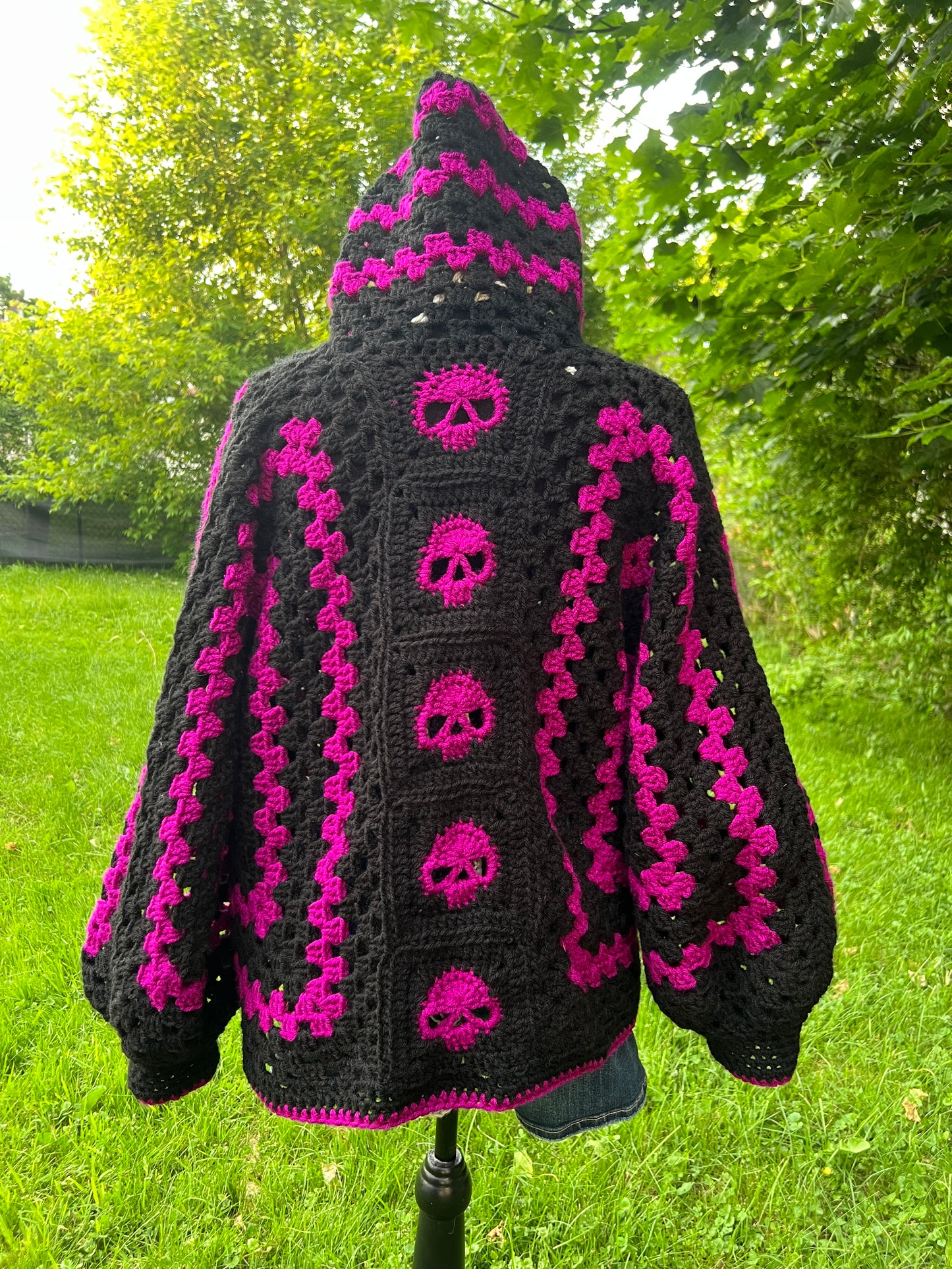 Raspberry Hoodie Skull Cardigan