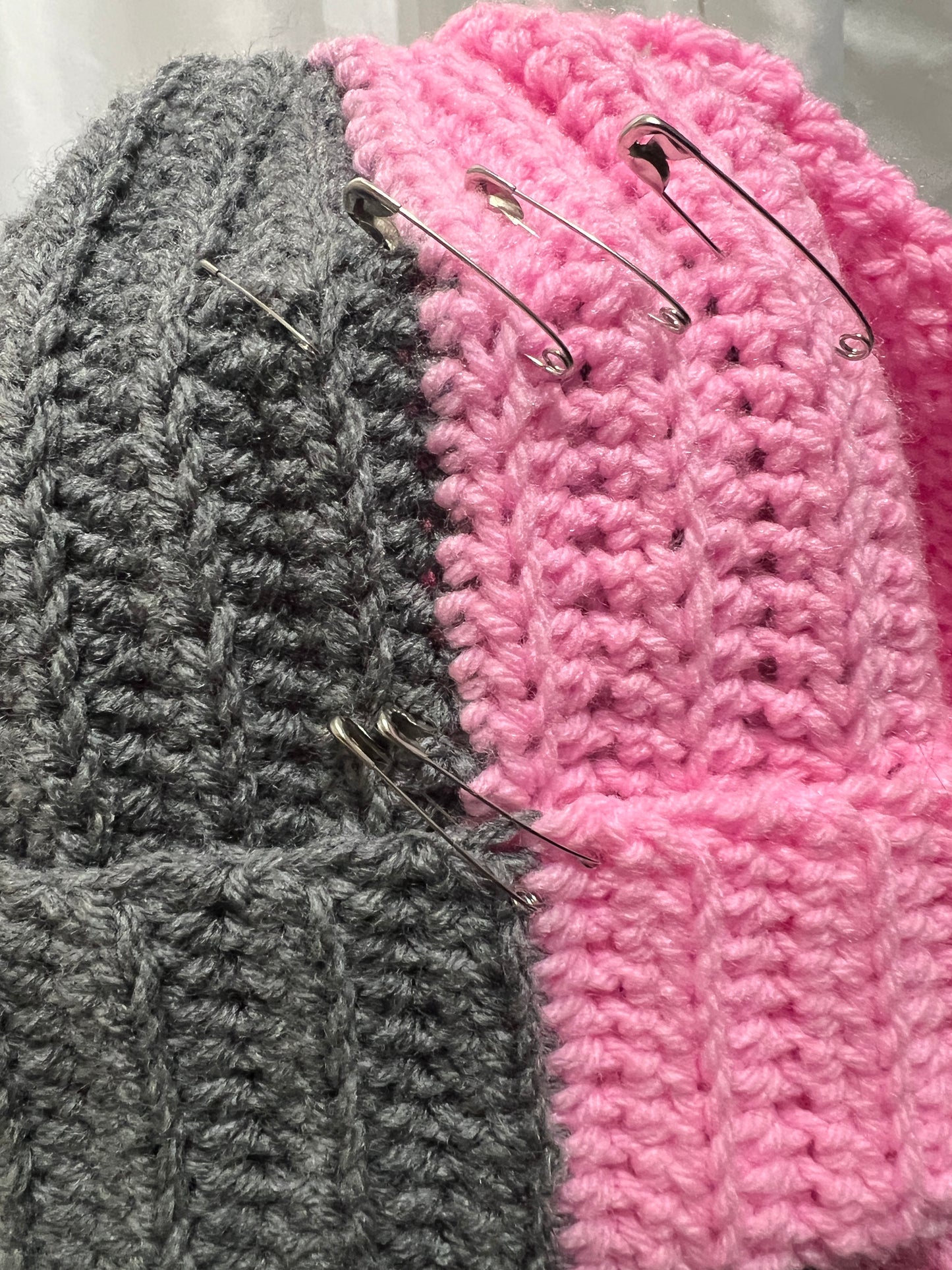 Pink and Grey Bunny Ear Beanie