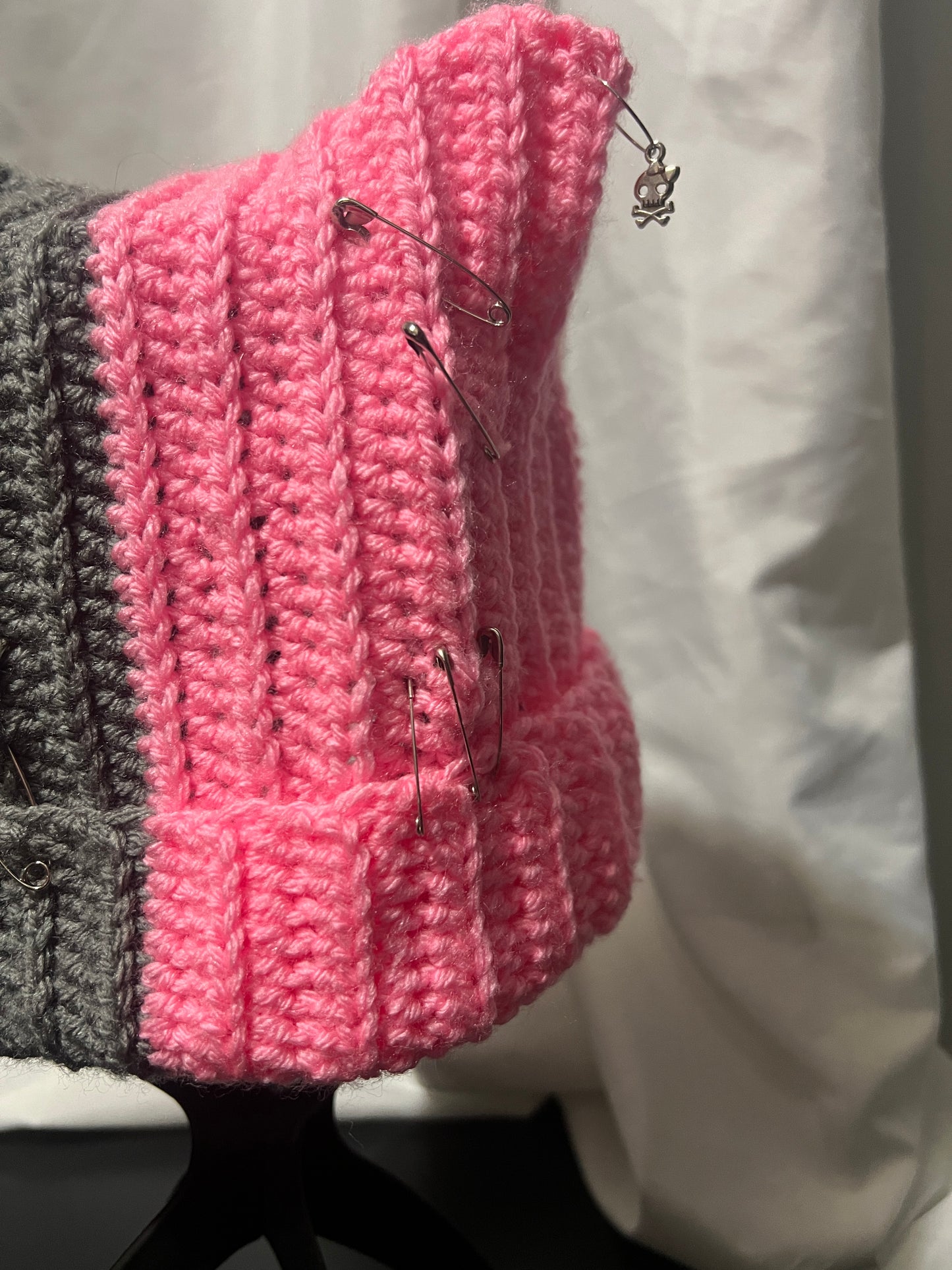 Kitty Ear Beanie - Pink/Grey