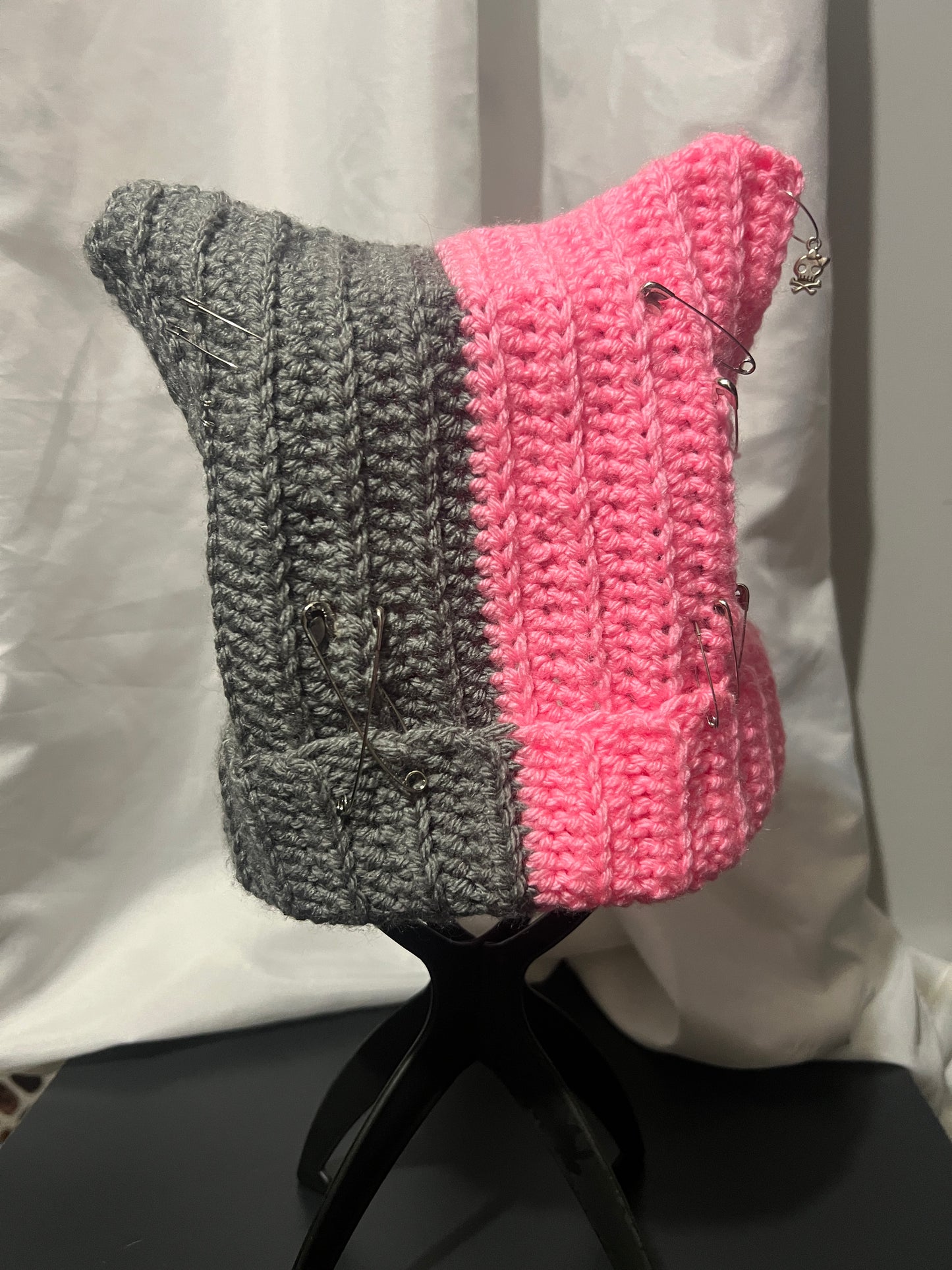 Kitty Ear Beanie - Pink/Grey