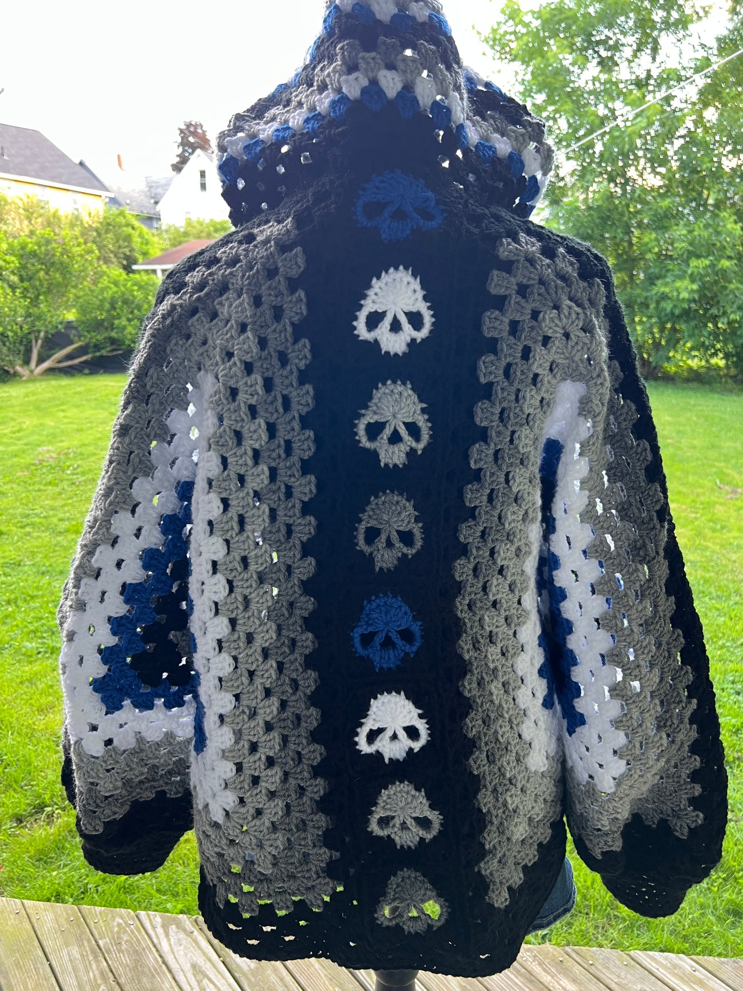 Blue GreySkull Hooded Cardigan