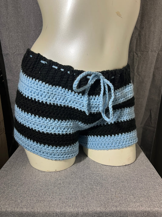 Blue and Black Striped Shorts
