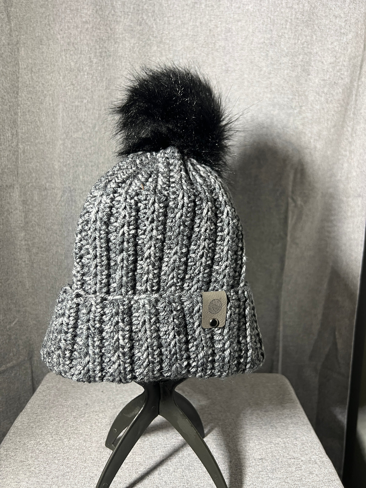 Grey Tweed Pom Hat