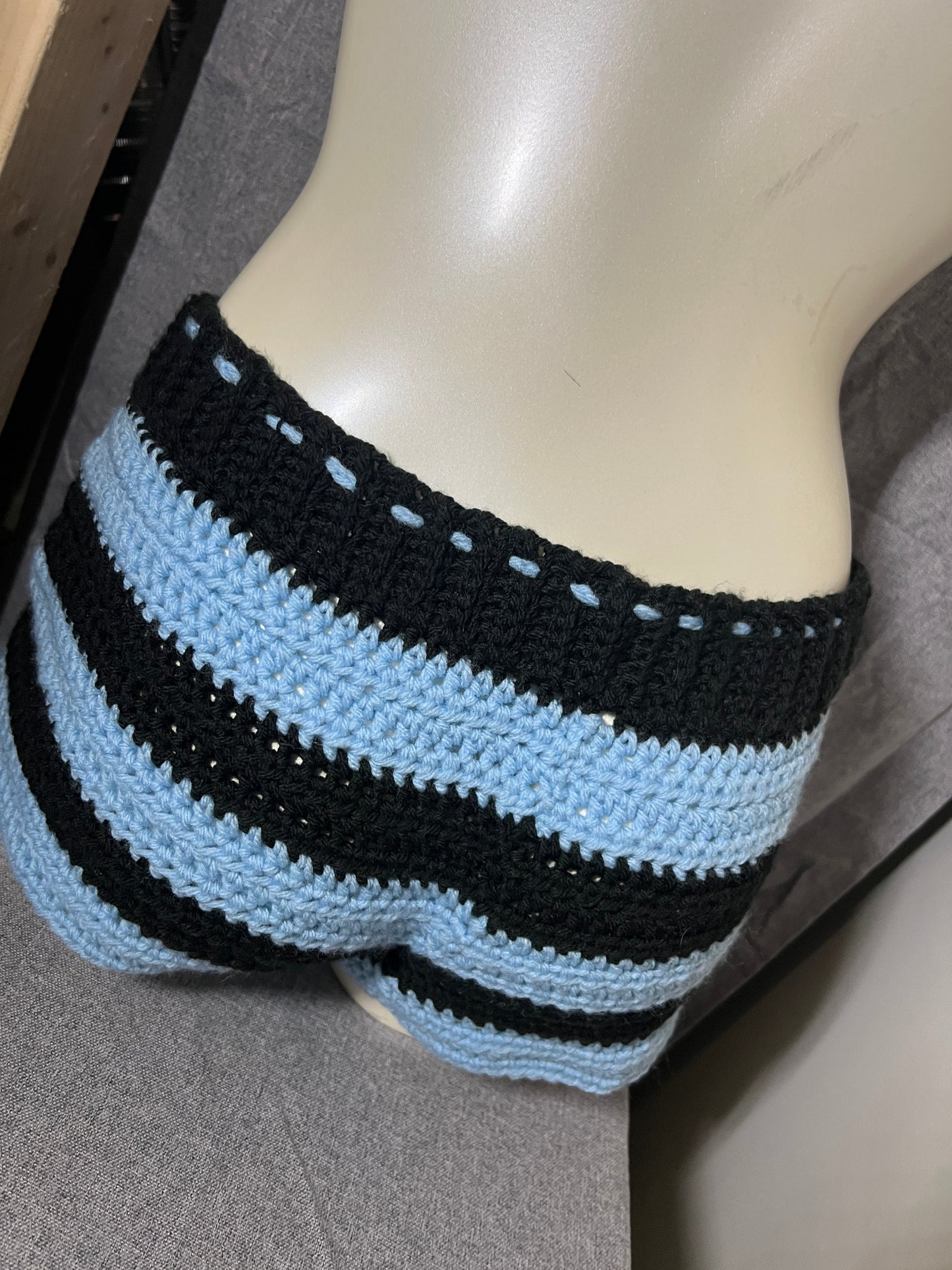 Blue and Black Striped Shorts