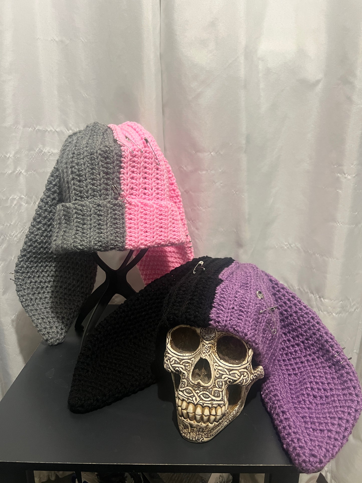 Black and Purple Bunny Ear Beanie