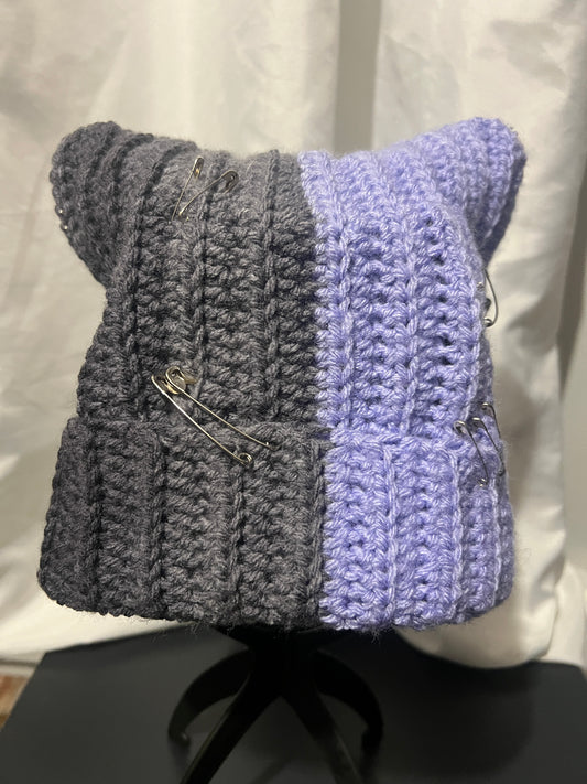 Cat Ear Beanie - Purple/Grey